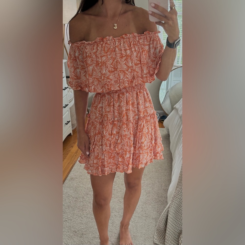 Orange Floral Off-the-Shoulder Mini Sundress